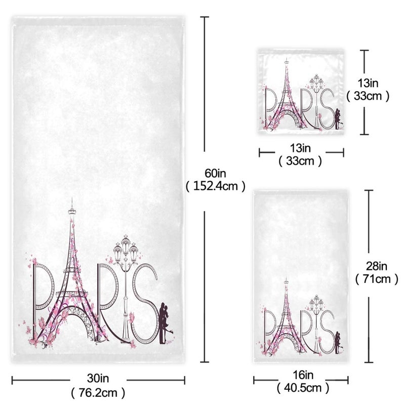 Naanle Chic Romantic French Paris Eiffel Tower Butterfly Soft Luxury Decorative Set of 3 Towels, 1 Bath Towel+1 Hand Towel+1 Washcloth, Multipurpose for Bathroom, Hotel, Spa and Beach(White) - Image 3